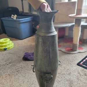 Tall Green Metal Vase Vintage Copper And Brass Mix. 26 Inches Tall.